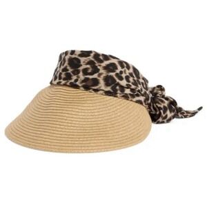 August Hat‎ Company Straw Visor Sun Hat Animal Print Adjustable Tie Beach Travel